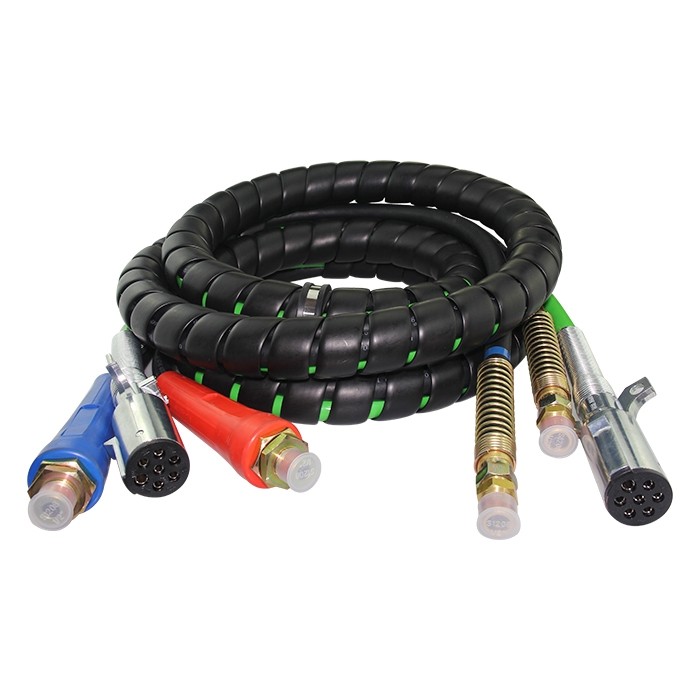 15' 3-IN-1 WRAP 7 WAY ELECTRICAL GREEN ABS TRAILER CORD & AIR LINE HOSE GLADHAND 